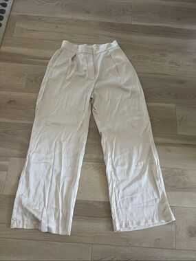 Abercrombie & Fitch Cream Wide-Leg High-Rise Pants